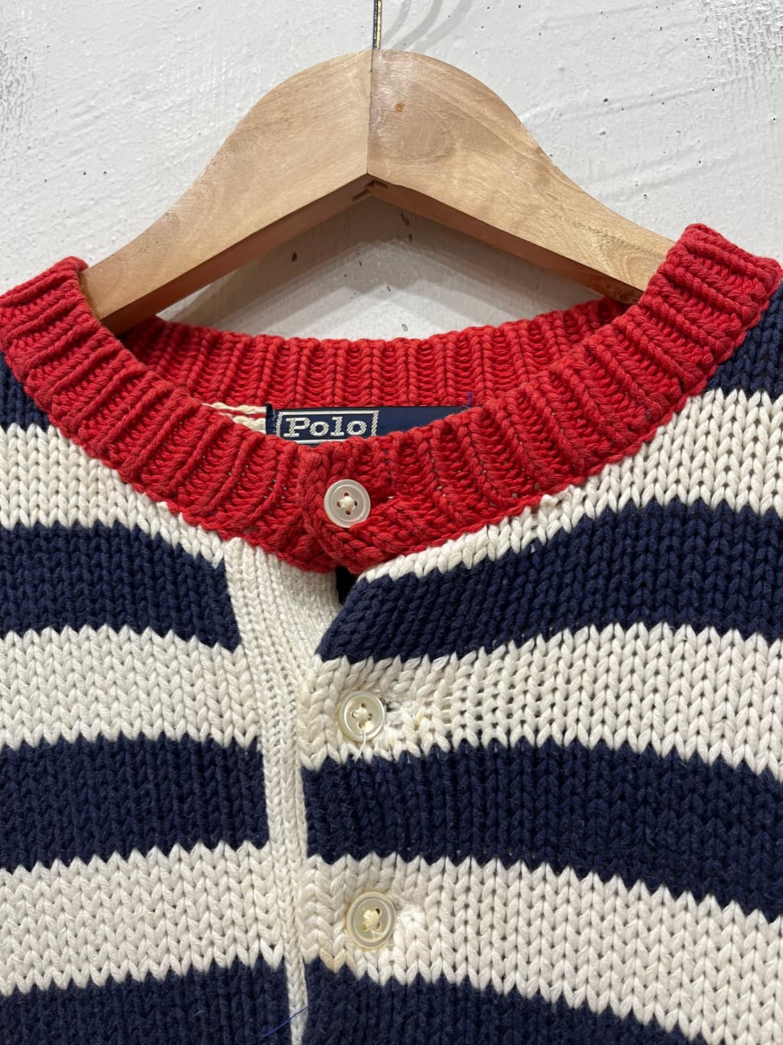90년대 폴로랄프로렌 헨리넥 보더 로우게이지 니트 스웨터 XL 상품이미지3