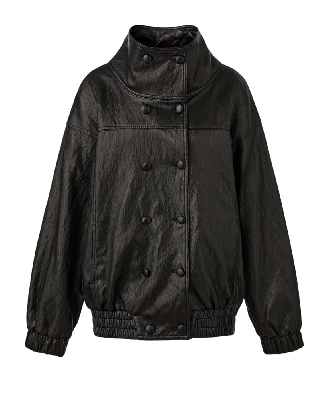솔티페블 더블 버튼 레더 점퍼_이시안 착용 상품이미지1