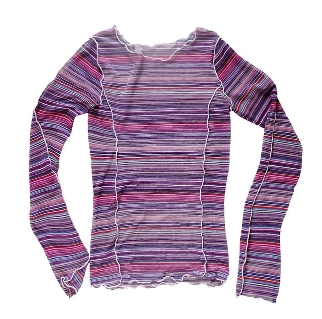 Aeeau 스트라이프 시스루 탑 롱슬리브 긴팔 상품이미지1