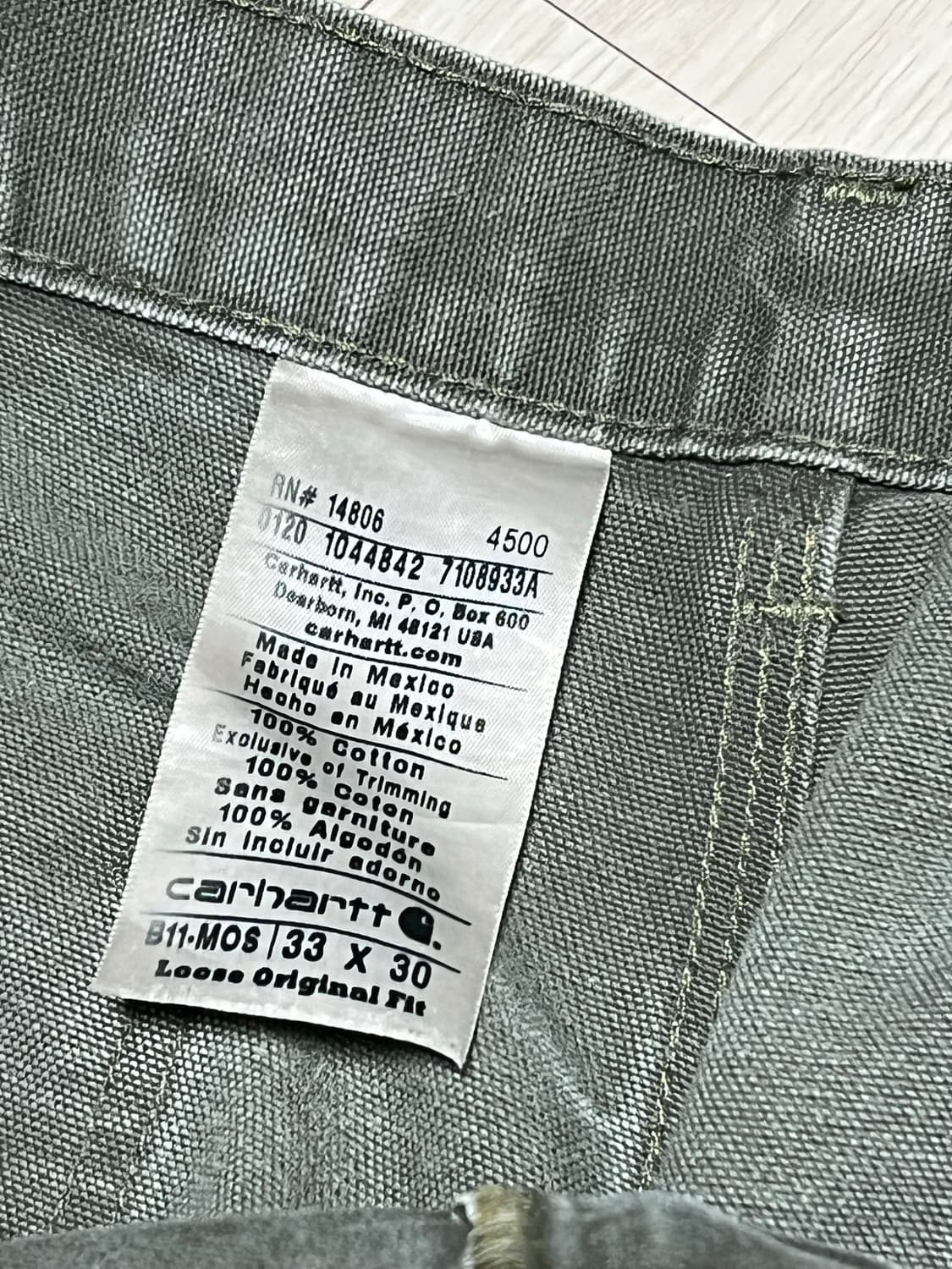 90s칼하트 싱글니 워크팬츠 모스그린 33x30사이즈 상품이미지4