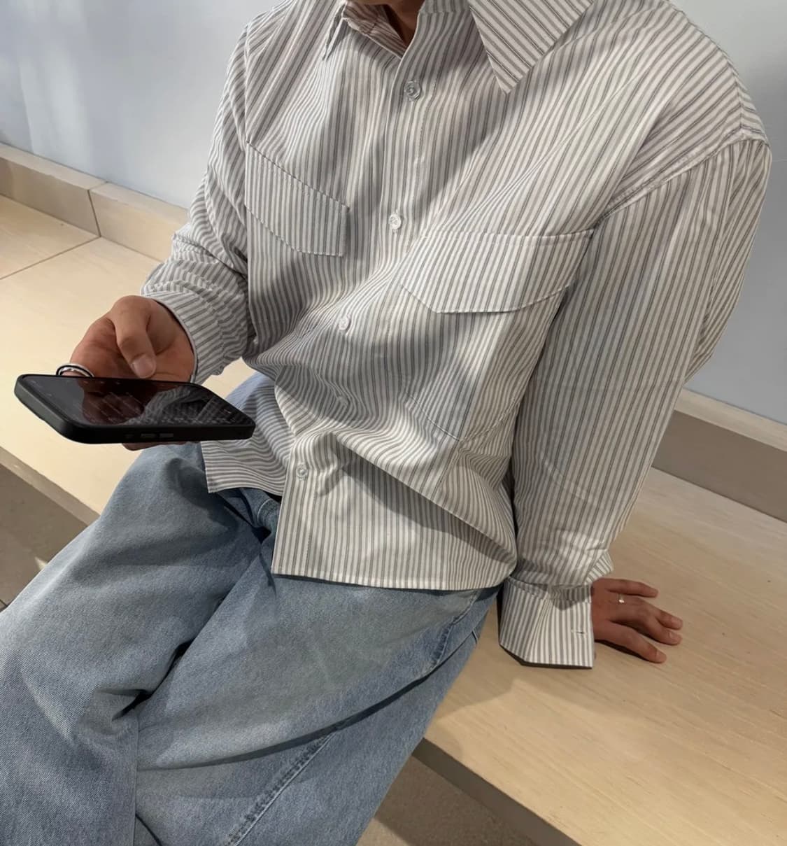 [1] DNSR 스트라이프 크롭 셔츠 아이보리 상품이미지1