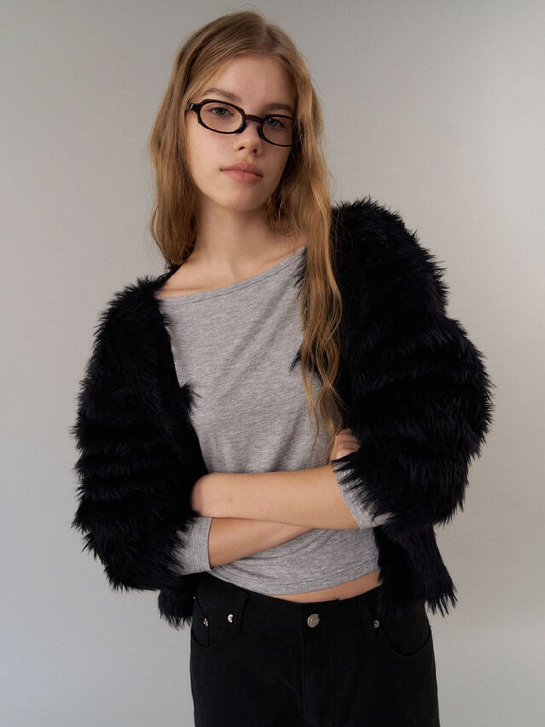 헤더먼트 테디가디건 블랙 상품이미지1