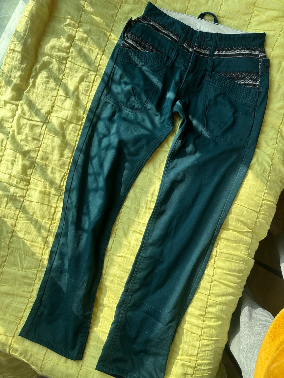 더블 로우 웨이스트 청록 코튼 팬츠 상품이미지2