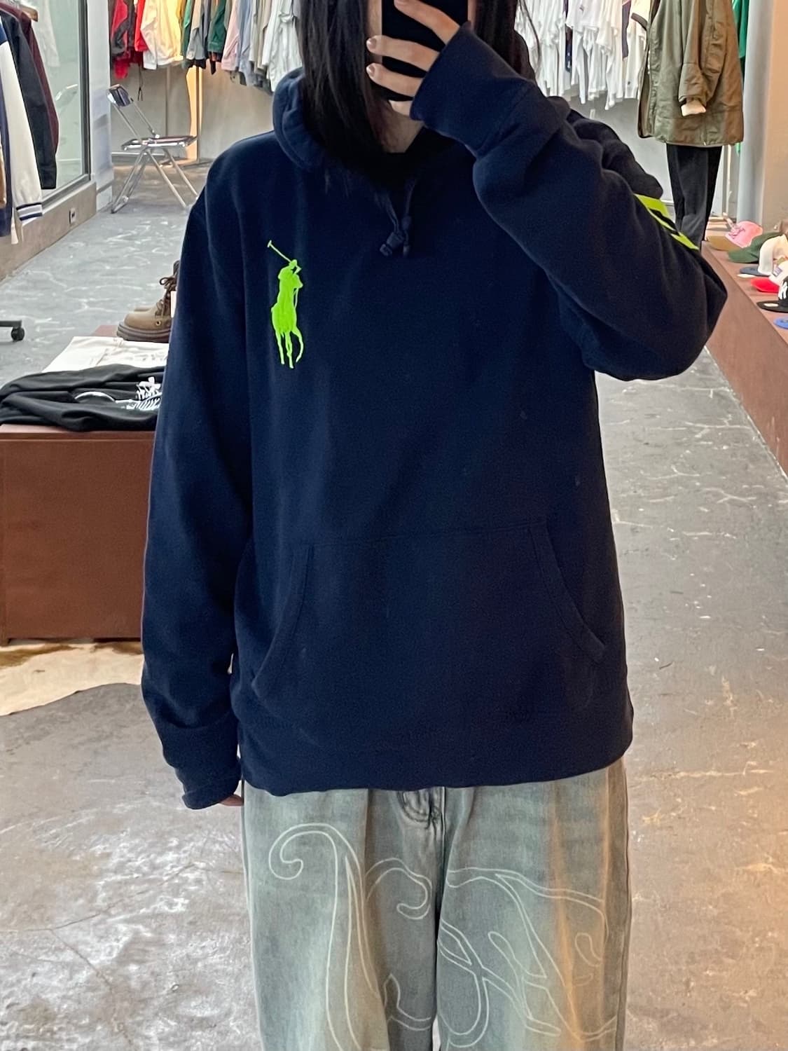 폴로랄프로렌 형광 빅포니로고 네이비 후드티 H1720 상품이미지1
