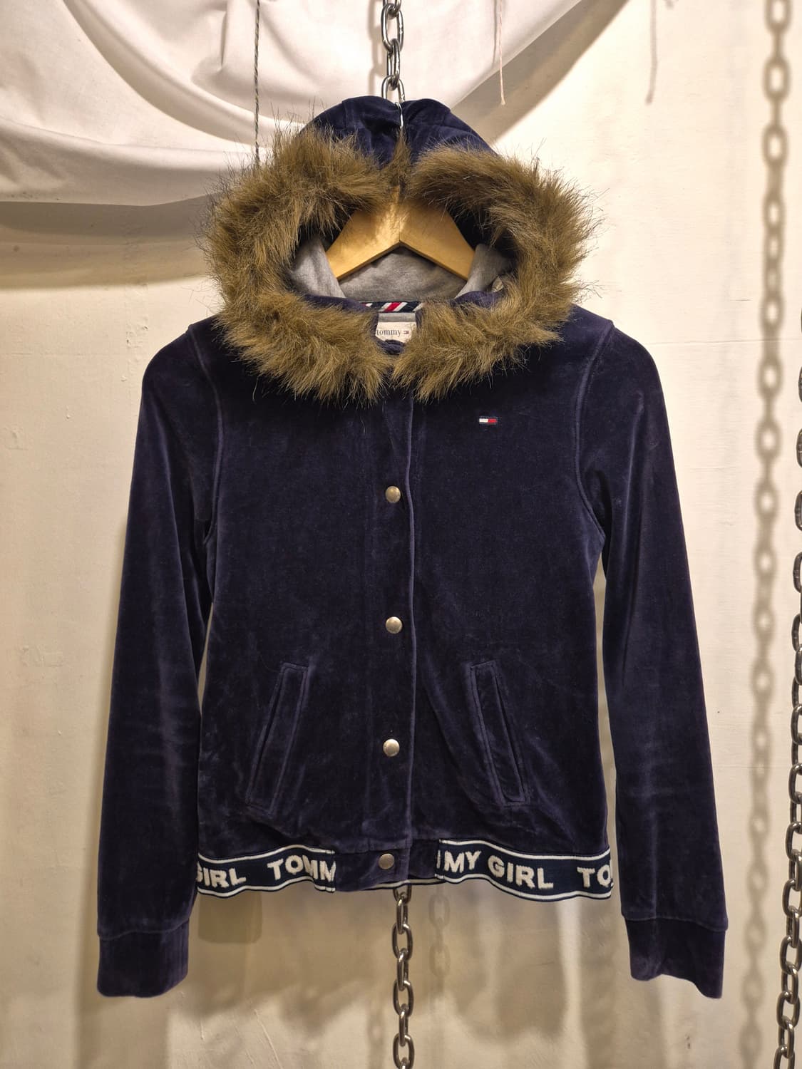 tommy girl 타미힐피거 네이비 벨벳 퍼 후드자켓 상품이미지3