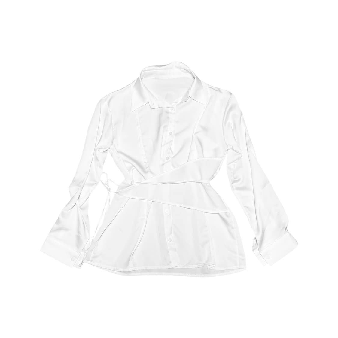 satin String Detail Wrap Shirt_White 상품이미지1
