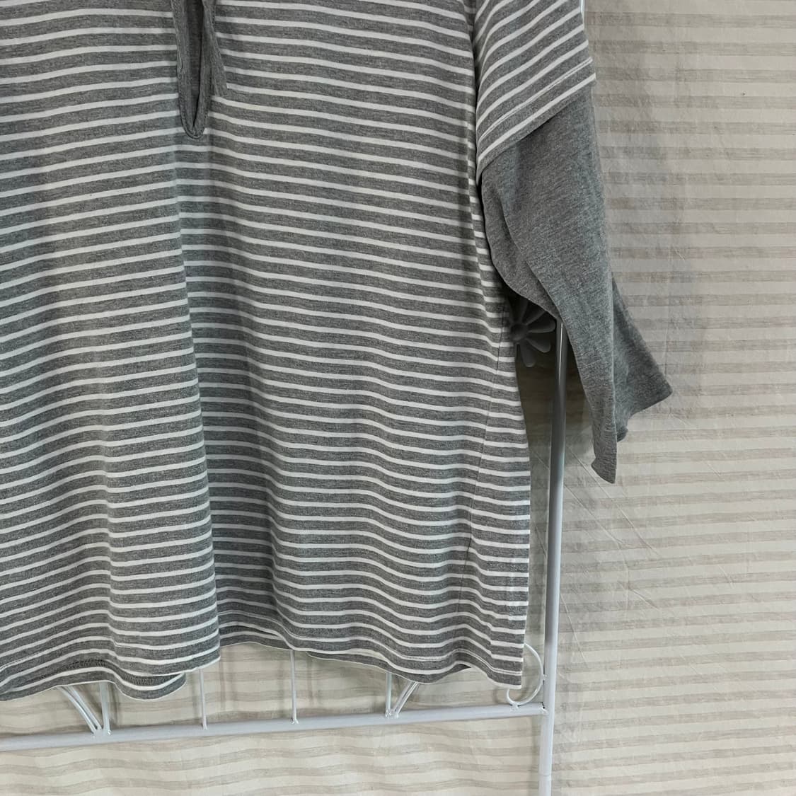 빈티지 그레이 리본 스트라이프 티셔츠 819 y2k 스트릿 모리 갸루 일 상품이미지4