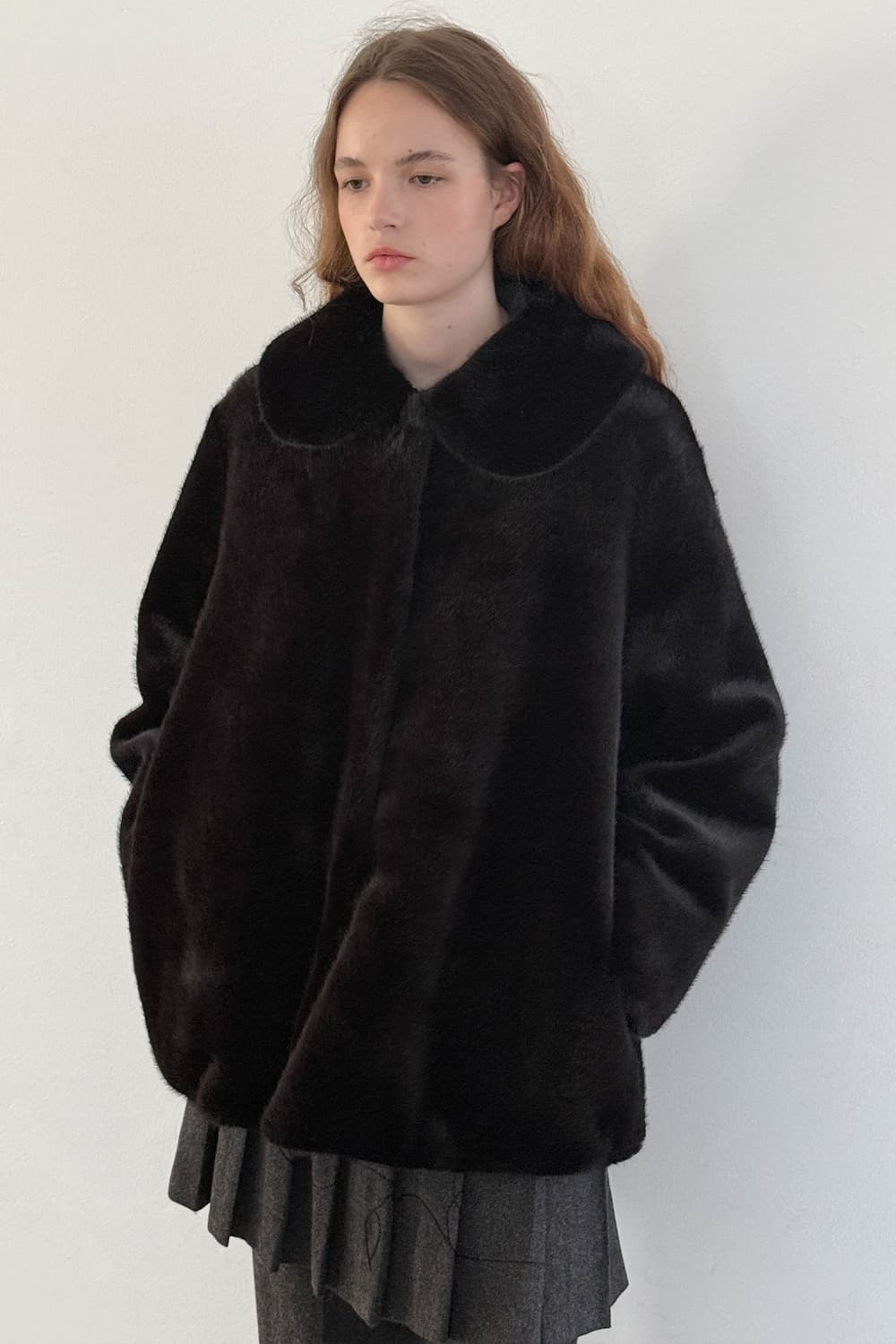 새상품 시눈 하프 퍼코트 블랙 Sn Half Fur Coat Black 상품이미지1