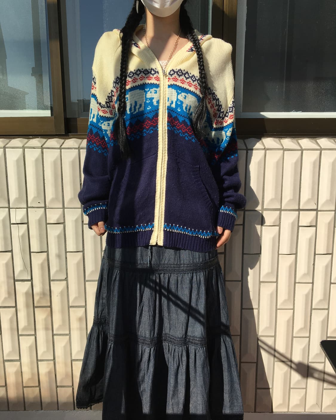 Bear pattern knit hood zip up 상품이미지1