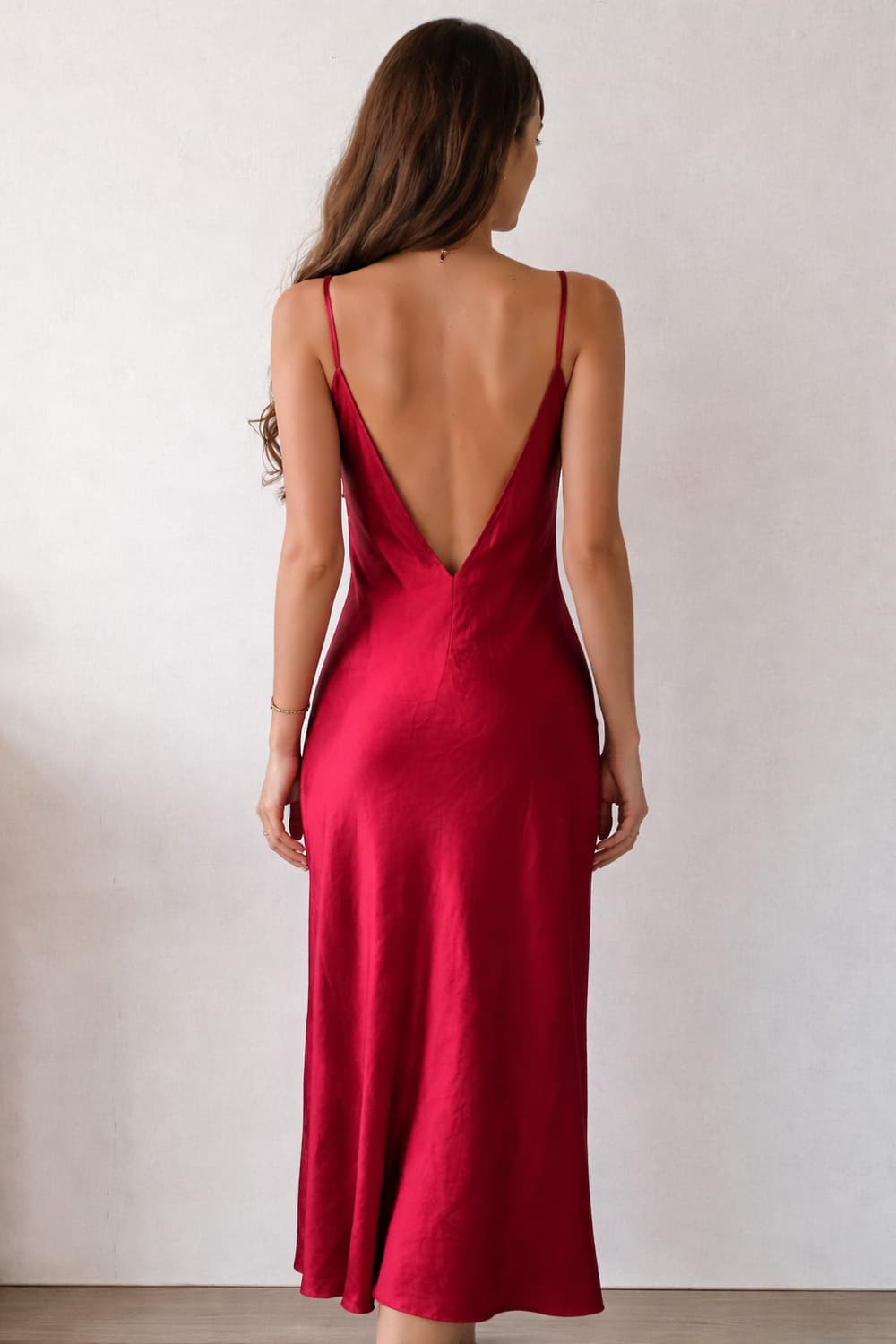 레드 새틴 슬립 롱드레스 / 글램 실루엣 / 해외무드 드레스 상품이미지2