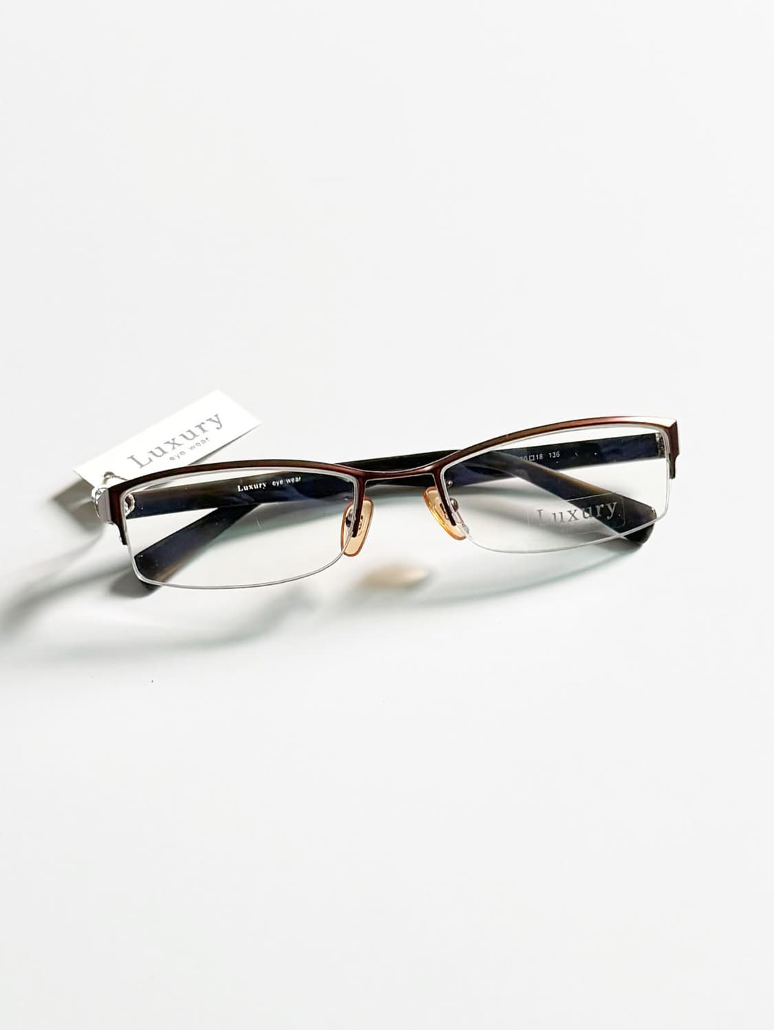 LUXURY EYEWEAR 브라운 반무테 스퀘어 메탈 빈티지 안경 상품이미지1