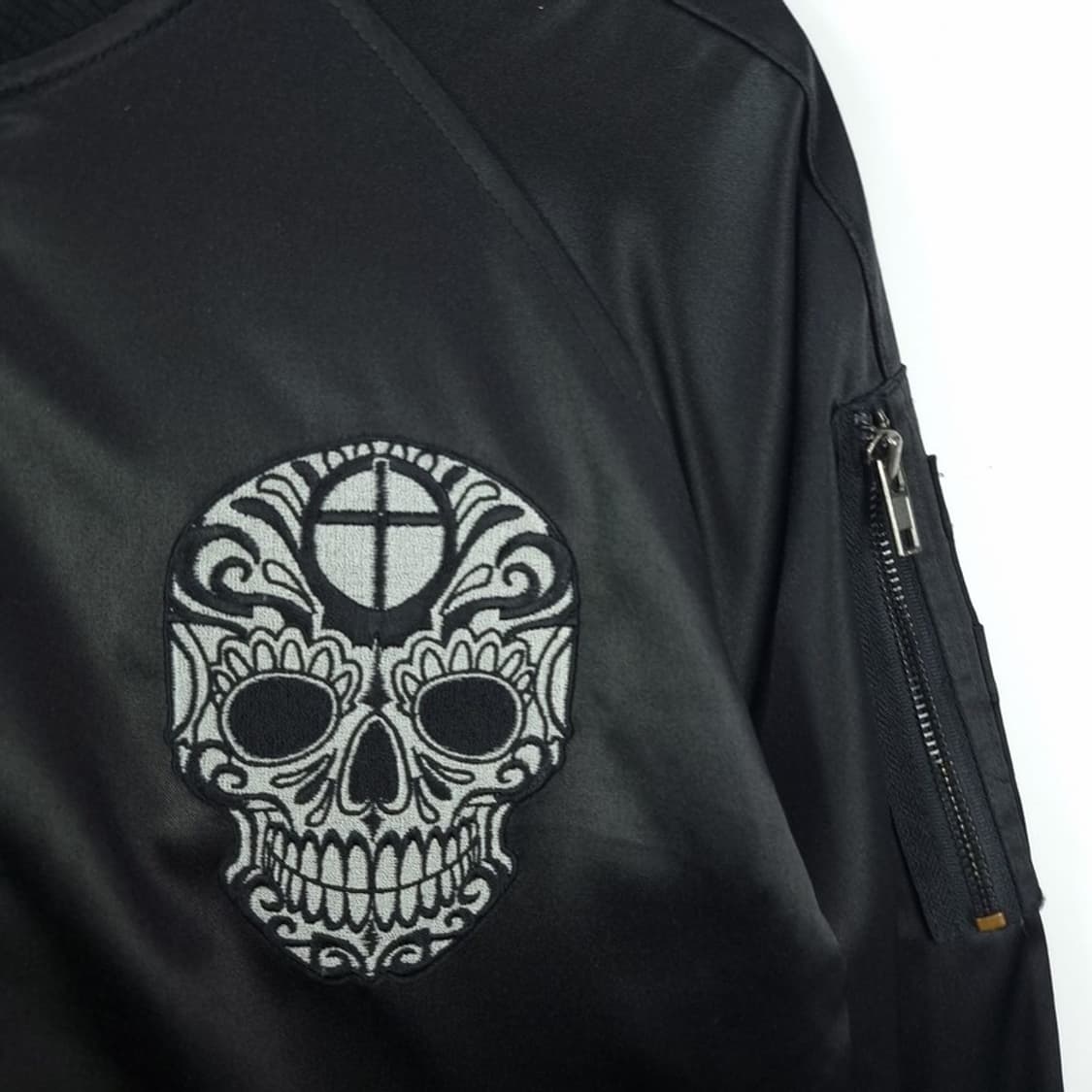 [일본빈티지] 해골 스컬 자수 사틴 스카쟌 블루종 자켓 블랙 M18645 상품이미지6