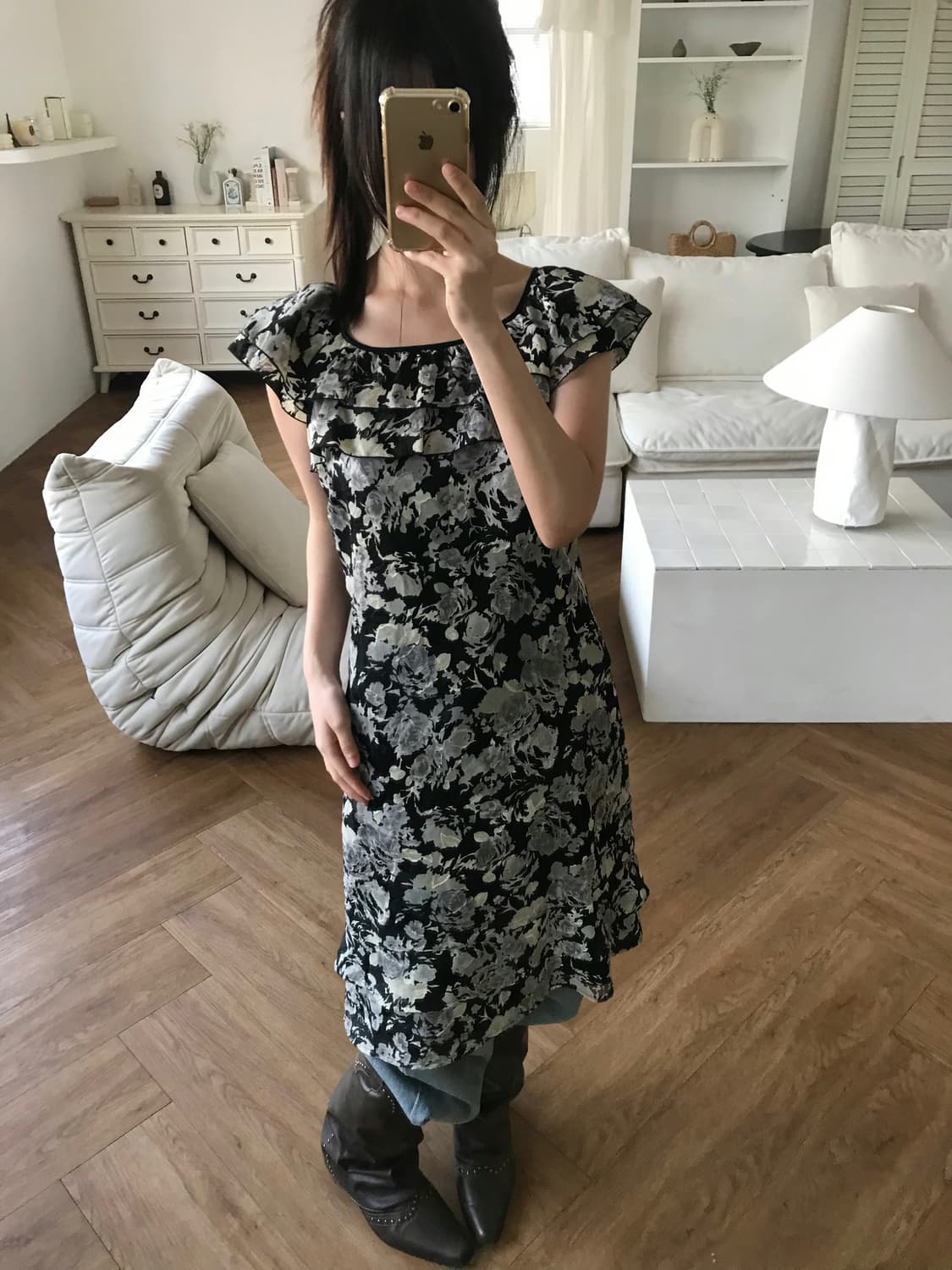 vintage pattern frill one-piece 상품이미지1