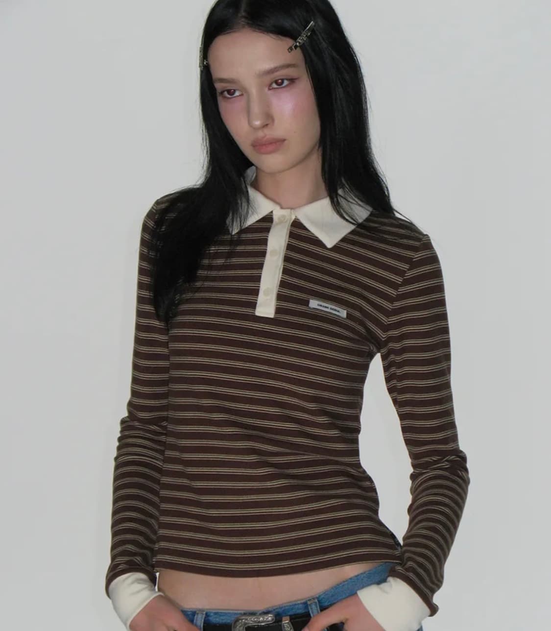 크랭크 멀티 스트라이프 폴로 셔츠 브라운 상품이미지1