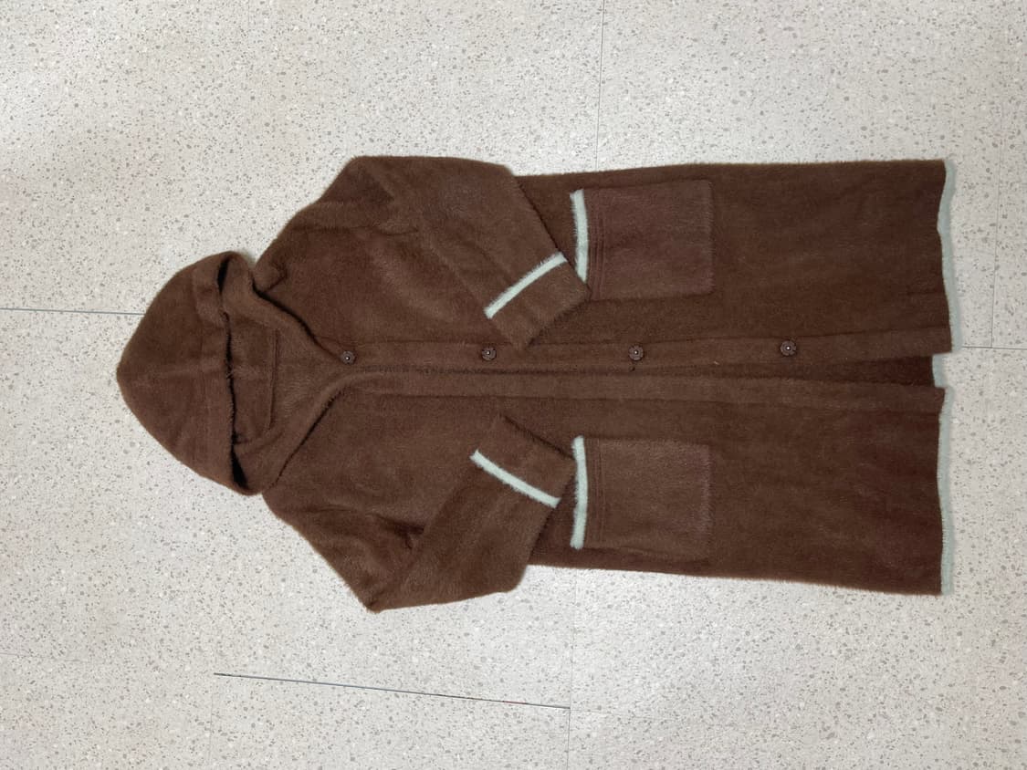 상태좋음) 나일론 퍼 여성 후드 롱 가디건 브라운 S 상품이미지3