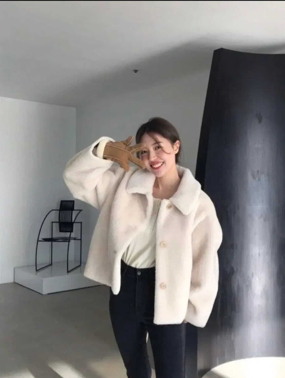 코드유 타낫 시어링  베이지 퍼 자켓 프리사이즈 상품이미지2