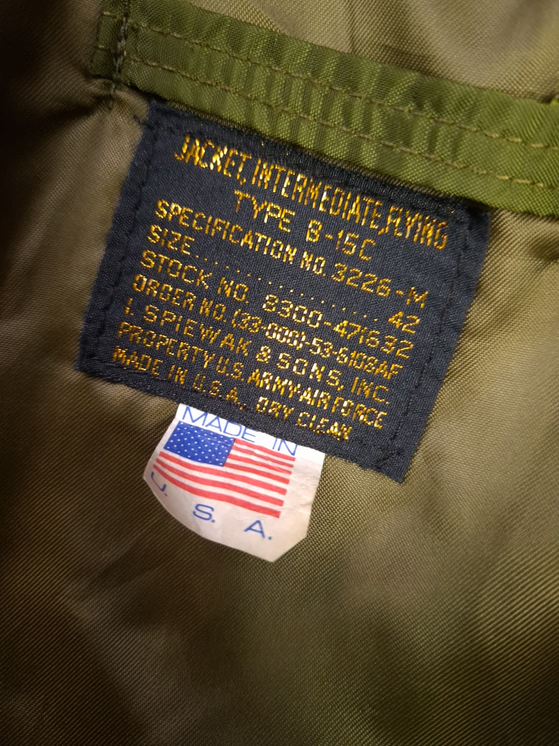 오리지날 90's 미국제조 스피왁 미공군 B-15C 항공자켓 상품이미지2