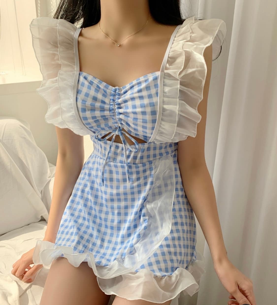 레이스 스카이블루 비키니 수영복 상품이미지1