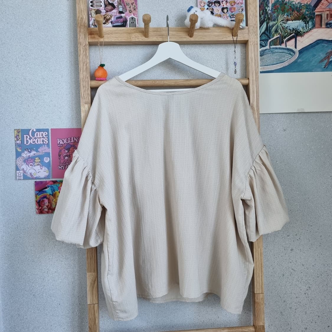 JPN Cream Ribbon Puff Blouse 상품이미지6