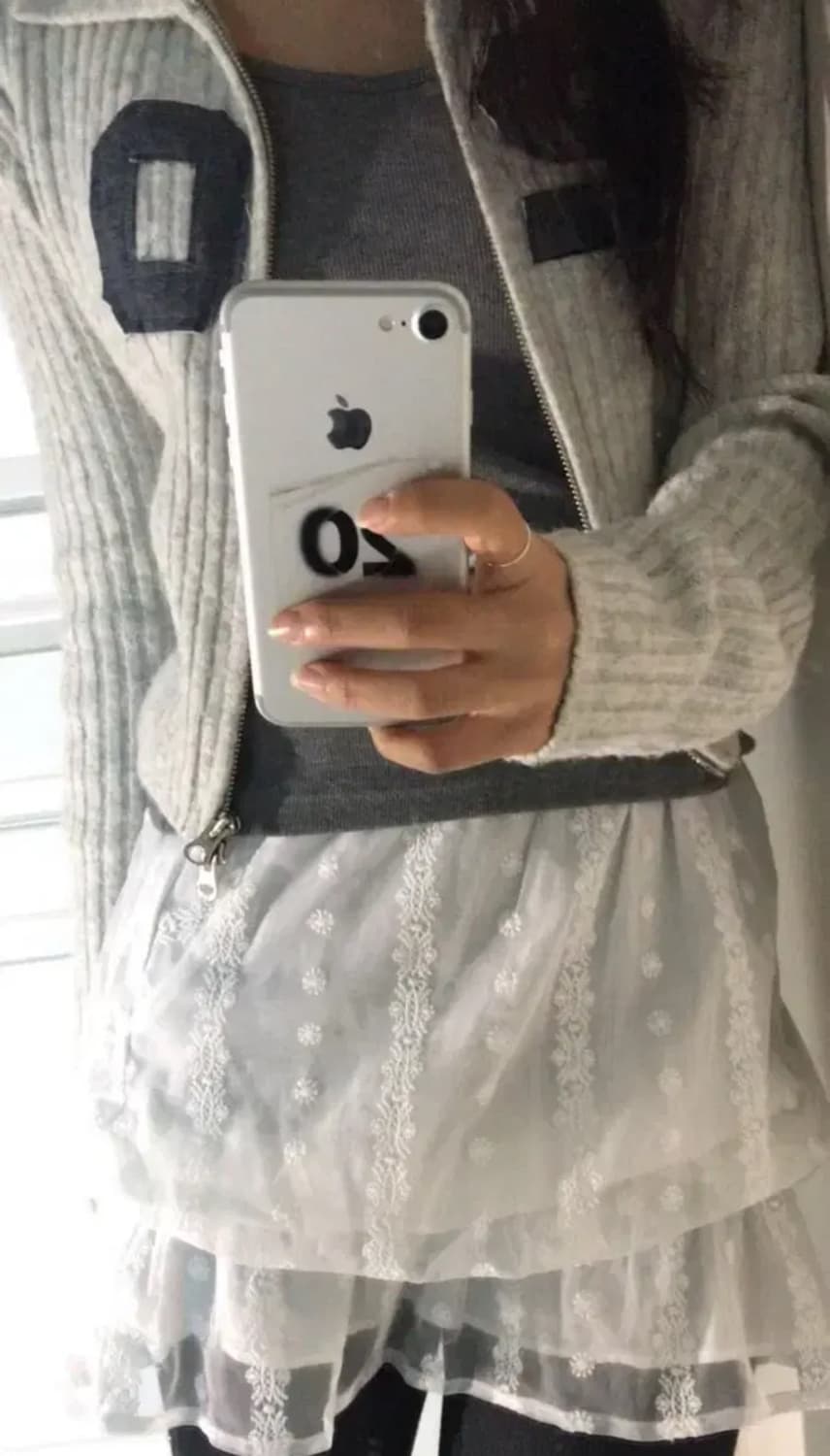 그레이 스트라이프 롱슬리브 벌룬 스커트 세트 빈티지 상품이미지3