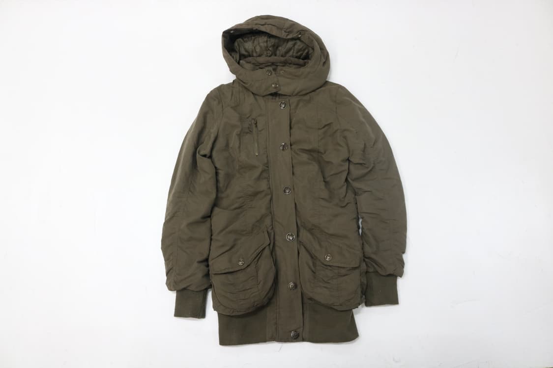 GRAZIA 그라치아 빈티지 카키 후드 셔링 패딩 자켓 (M) 상품이미지2