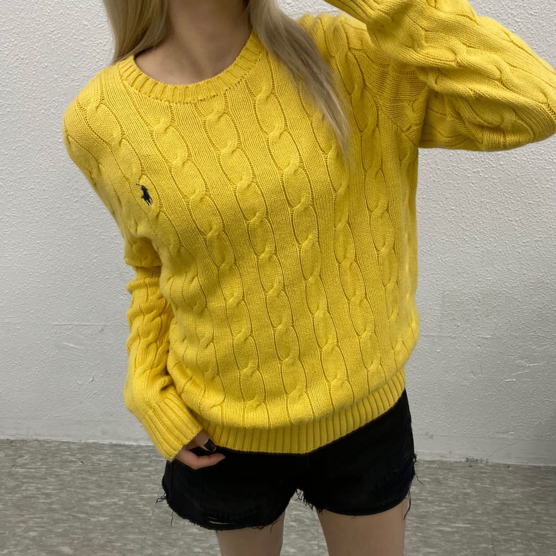 폴로 랄프로렌 네이비포니 옐로우 꽈배기 니트 XS 상품이미지1