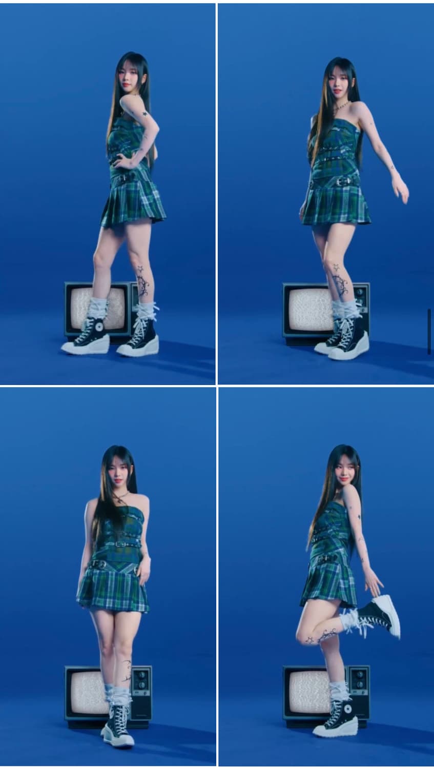 러프넥 벨트 슬리브리스 체크 탑 상품이미지3
