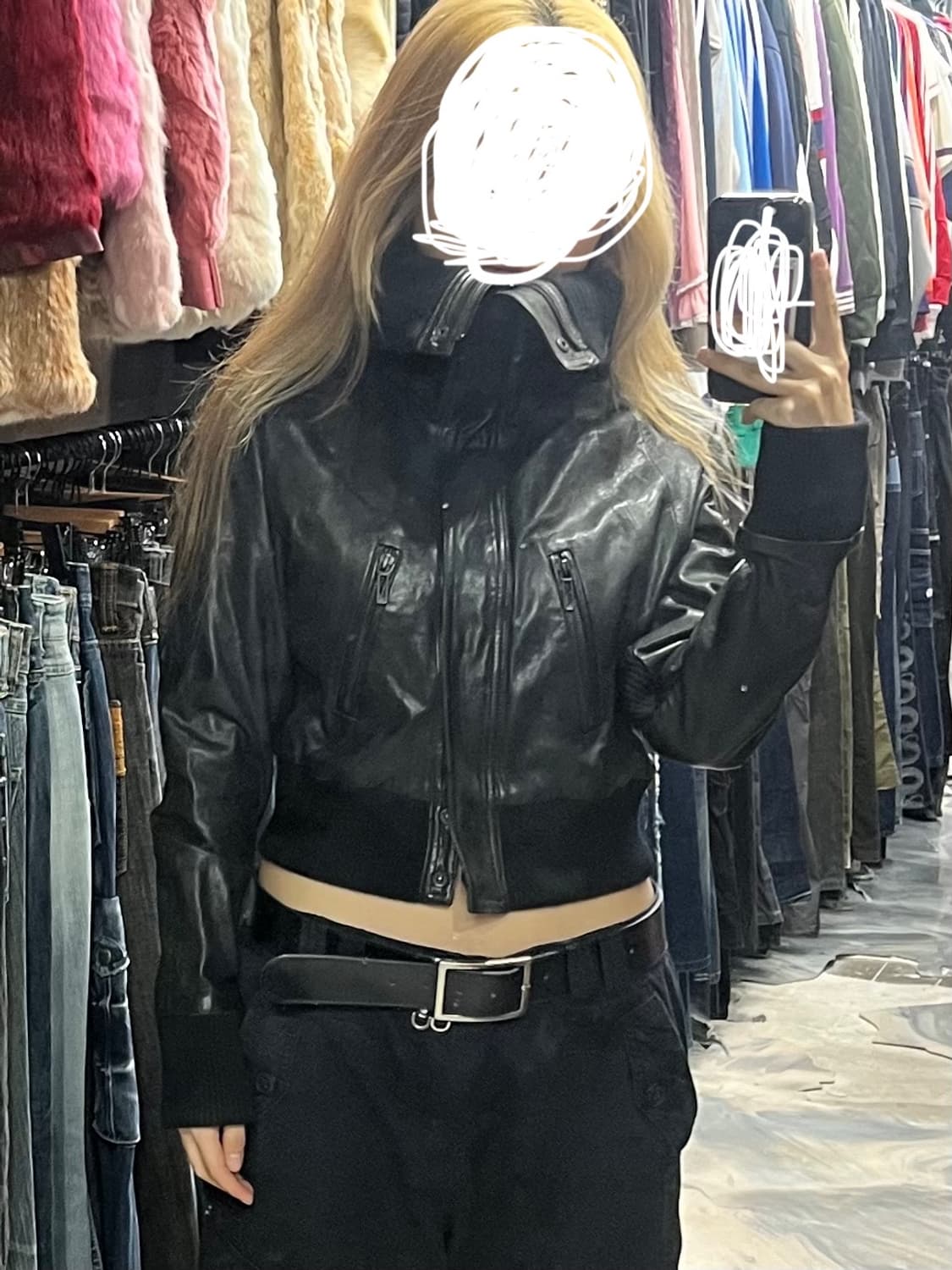 Vintage 터틀넥 투웨이 레더자켓 상품이미지4