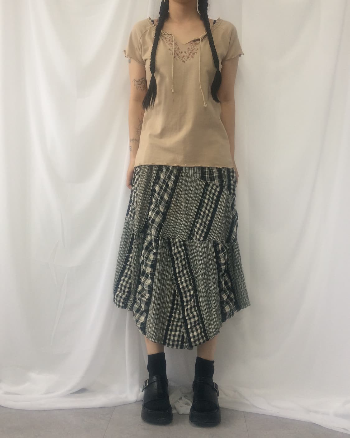 Check pattern mixed long skirt 상품이미지5