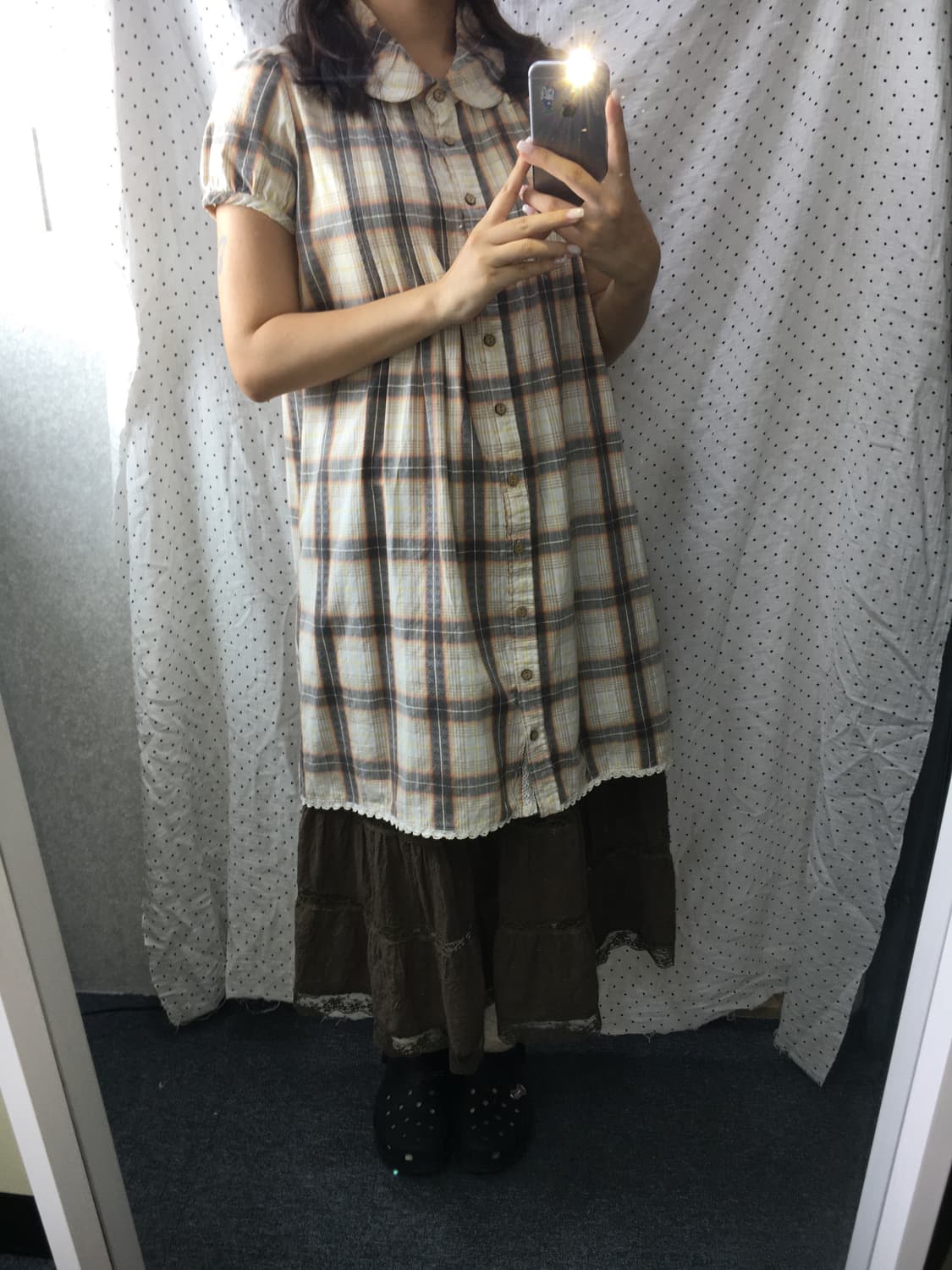 체크 둥근 카라 원피스 상품이미지3