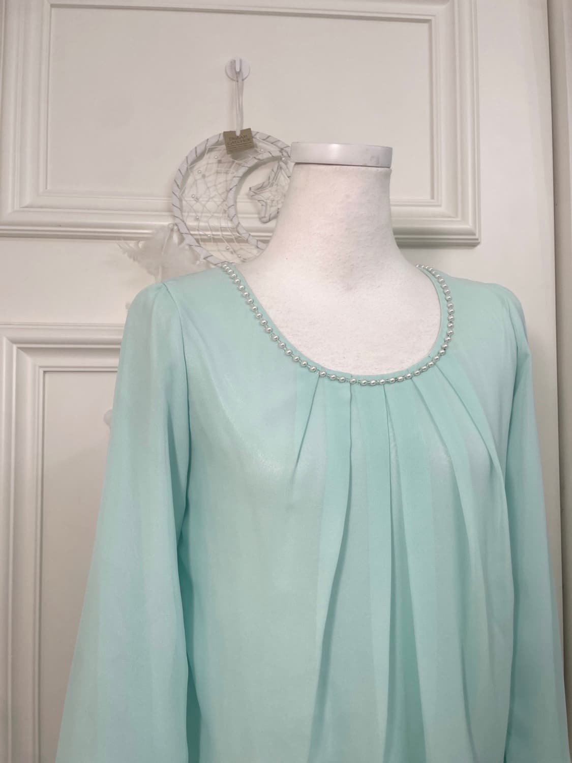 mint back bow neck pearl blouse(size-M) 상품이미지6