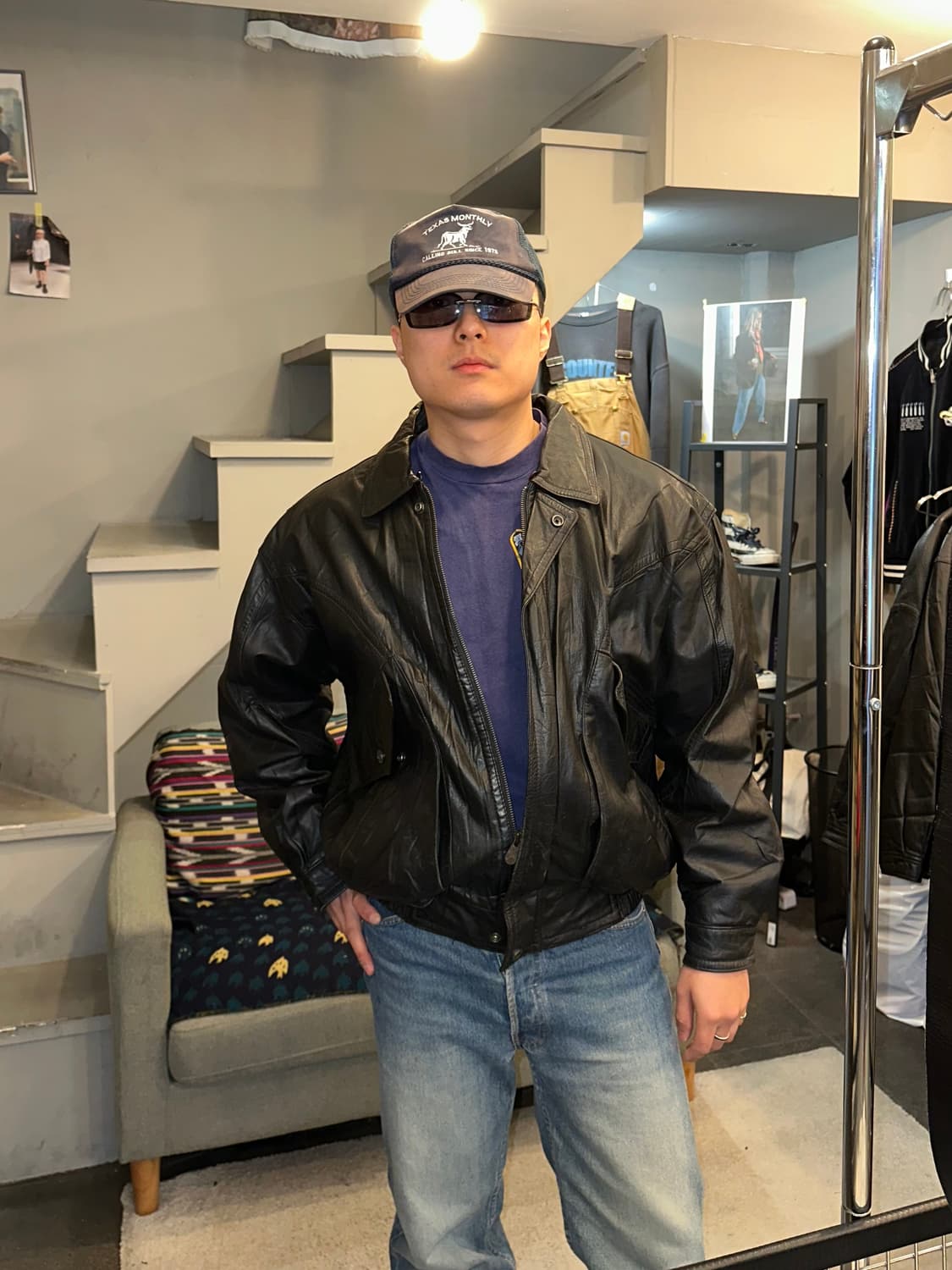 90’s Japanese cow-leather bomber jacket 상품이미지1