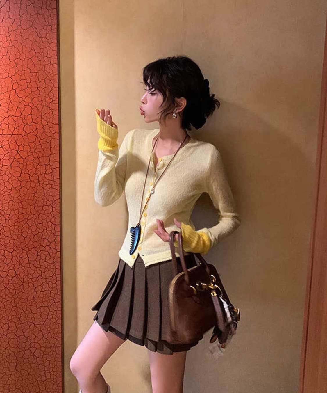 DULA 울 브라운 더블 플리츠 미니스커트 상품이미지4