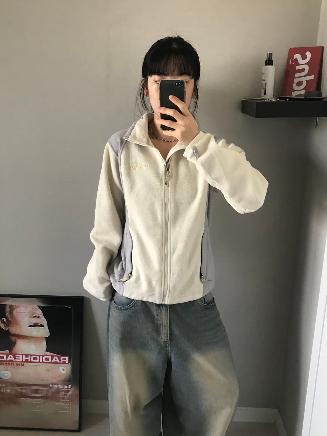 대장급 노스페이스 해외판 로고 아이보리 플리스 집업 상품이미지2