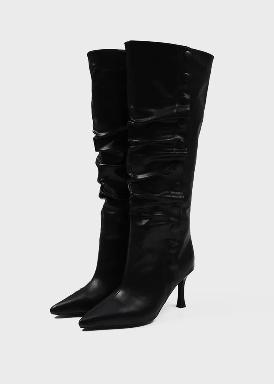 블랙업 스냅버튼 스틸레토 레더 부츠 상품이미지1