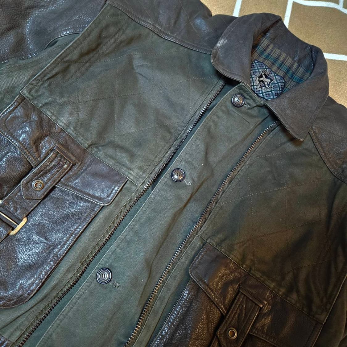 CHEETAN 90's Vintage 벨트 포켓 가죽 블럭 자켓 상품이미지7