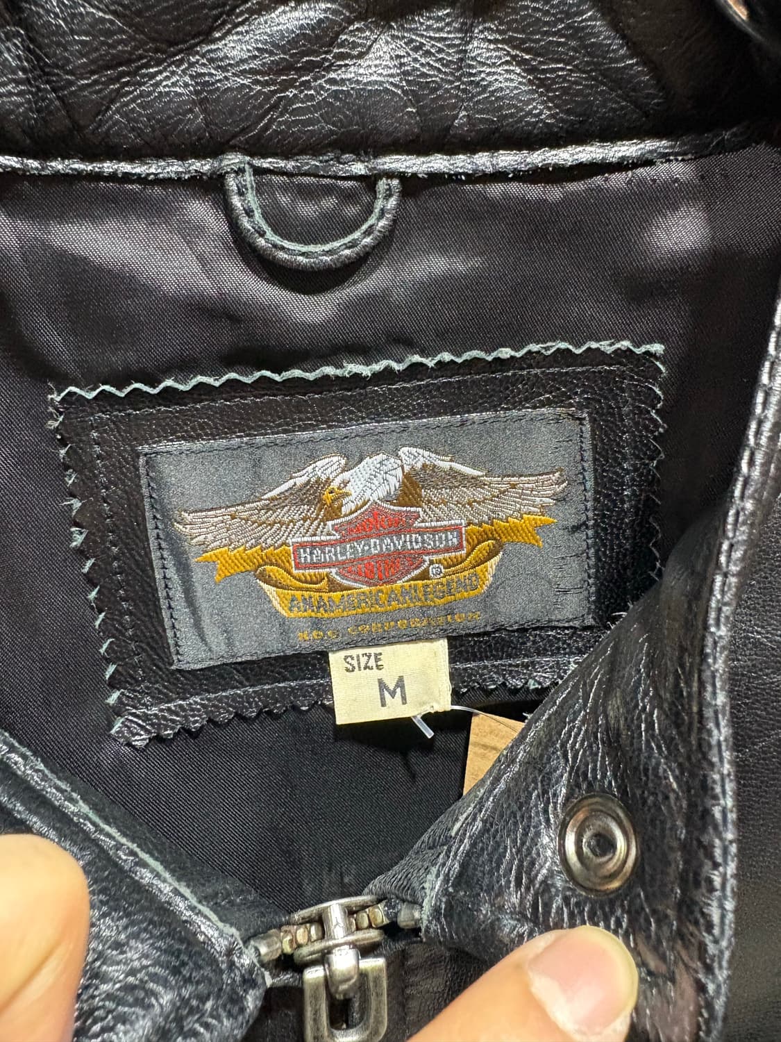 M Harley-Davidson 할리데이비슨 각인 지퍼 블랙 레더자켓 상품이미지5