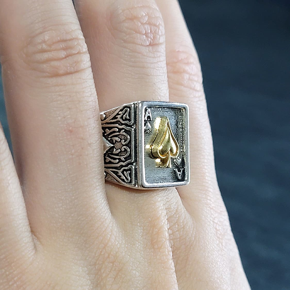 Spadion 백동 빅사이즈 남자 엔틱 빈티지 스페이드 에이스 카드 반지 상품이미지6