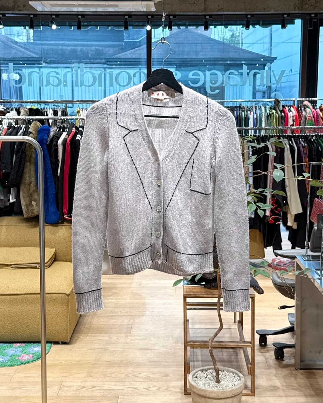 마르니 핑크 베이지 스티치 캐시미어 가디건  상품이미지1