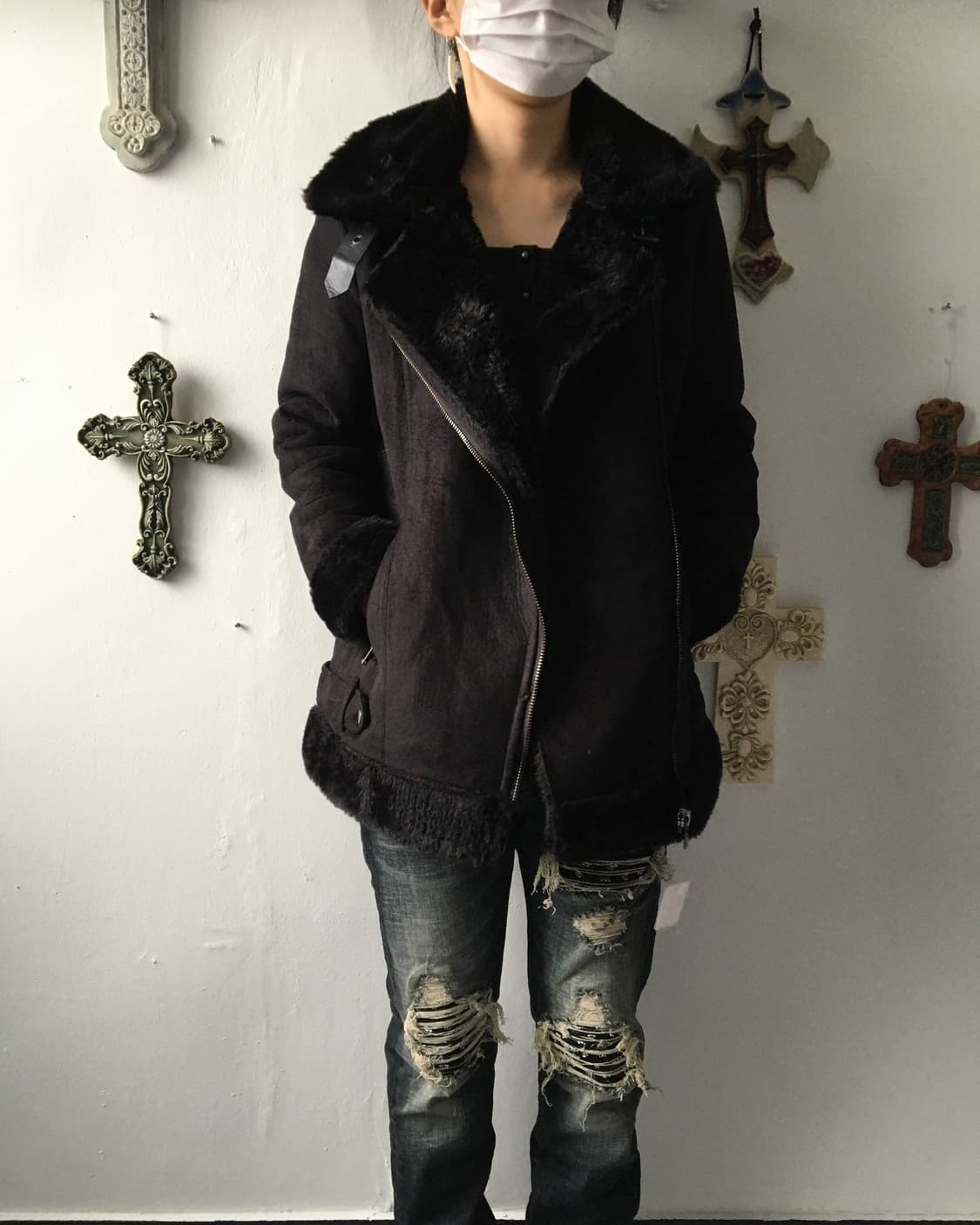 Fake fur layered belted mustang 상품이미지1