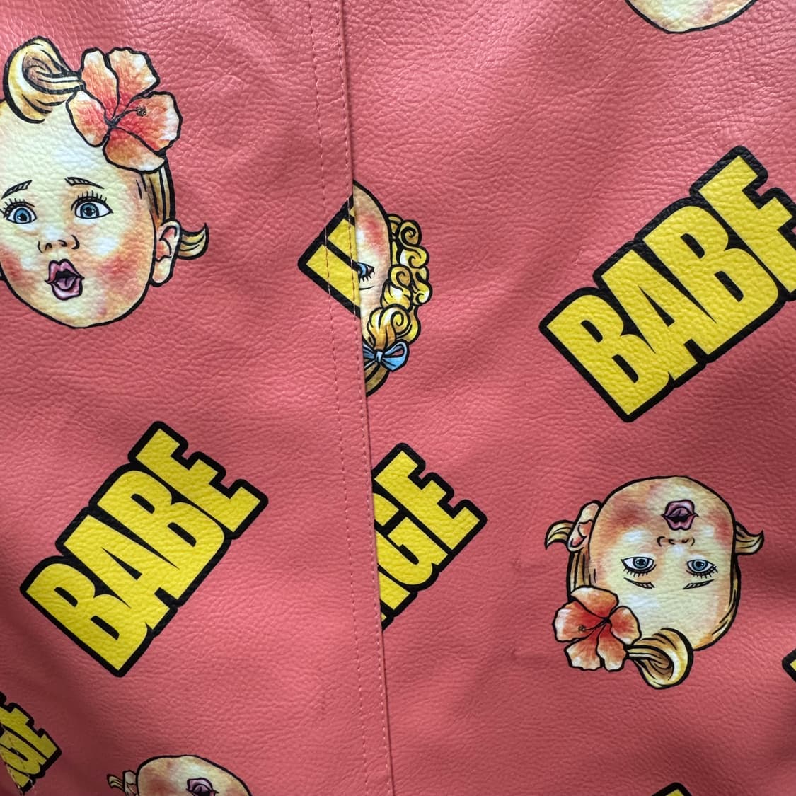 언티지 베이비 로고 프린팅 라이싱 레더 자켓 핑크 옐로우 배색 상품이미지10