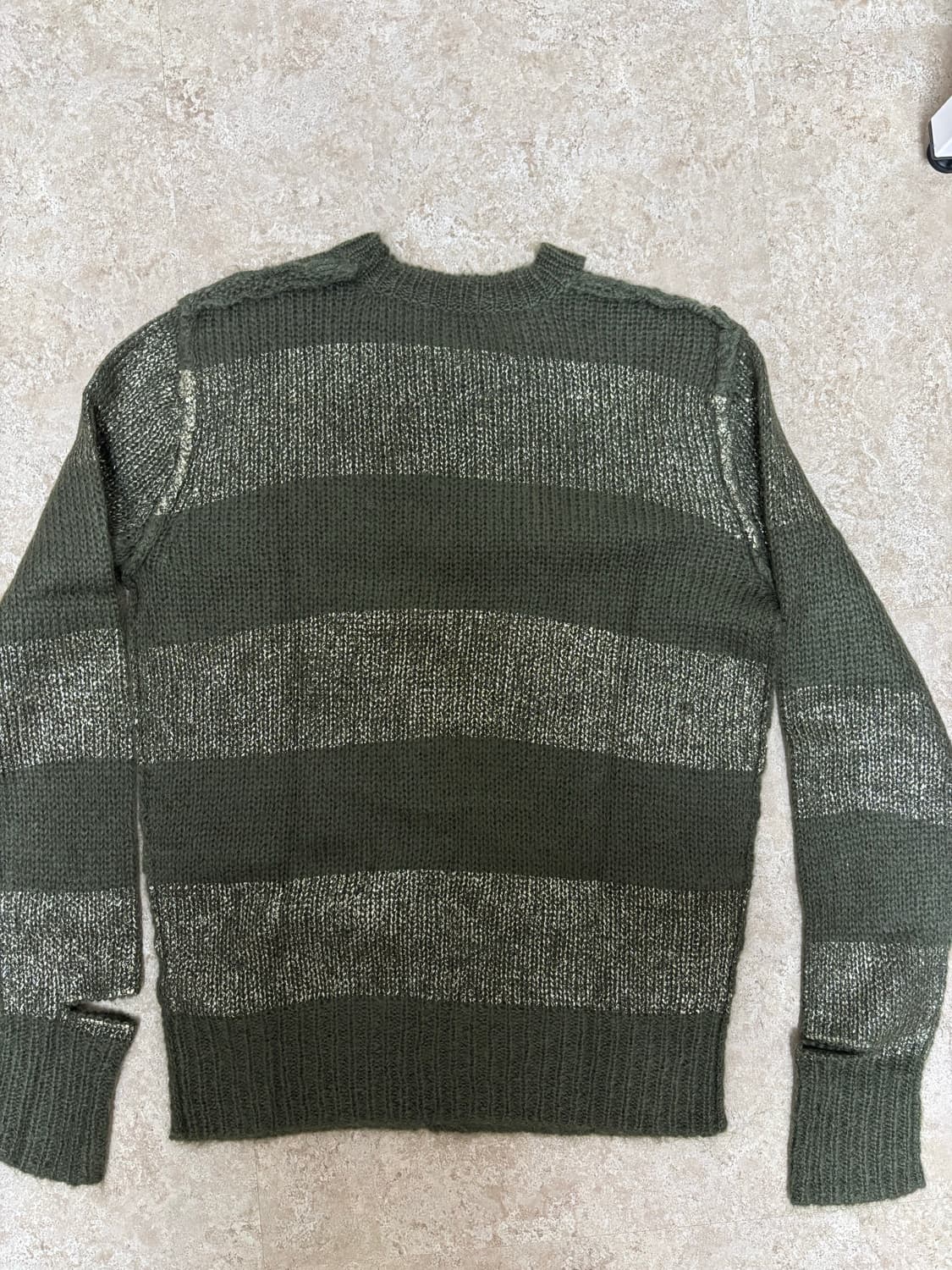 디젤 디스트레스드 카키 스트라이프 모헤어 니트 상품이미지2