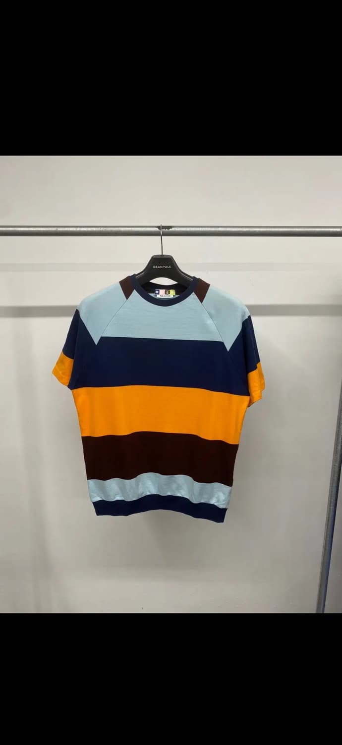 (L) MSGM 코튼 컬러 블록 스트라이프 반팔 티셔츠 숏슬리브 상품이미지1