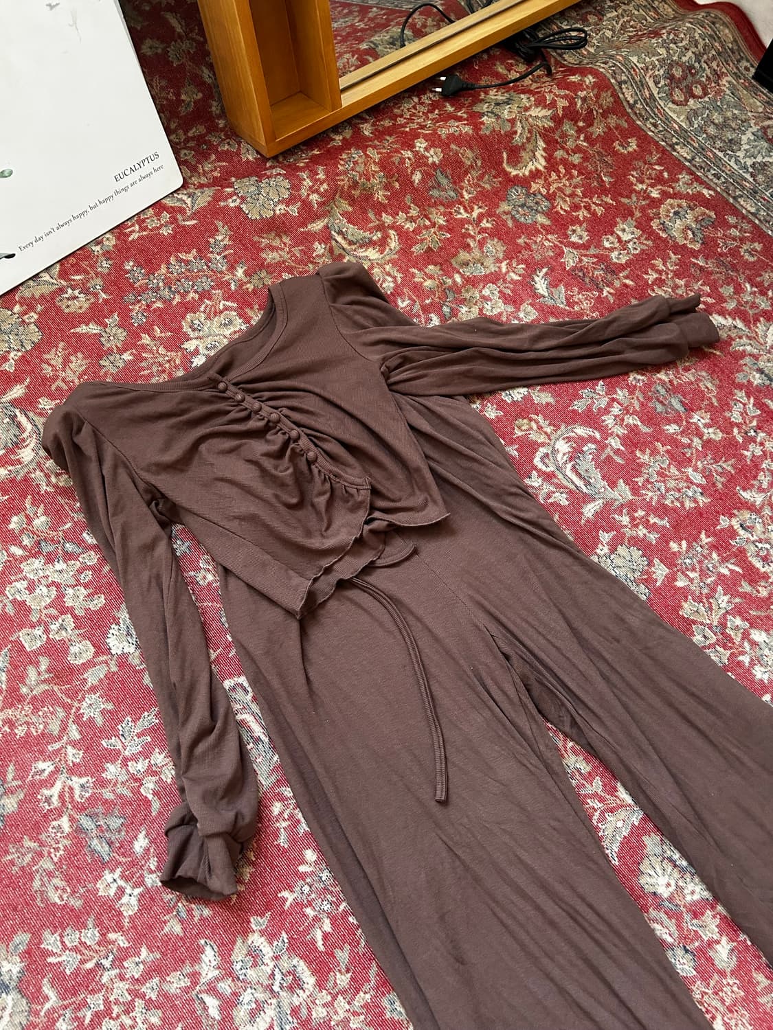 벨201 콩콩 셔링 브라운 상하의 세트 상품이미지2