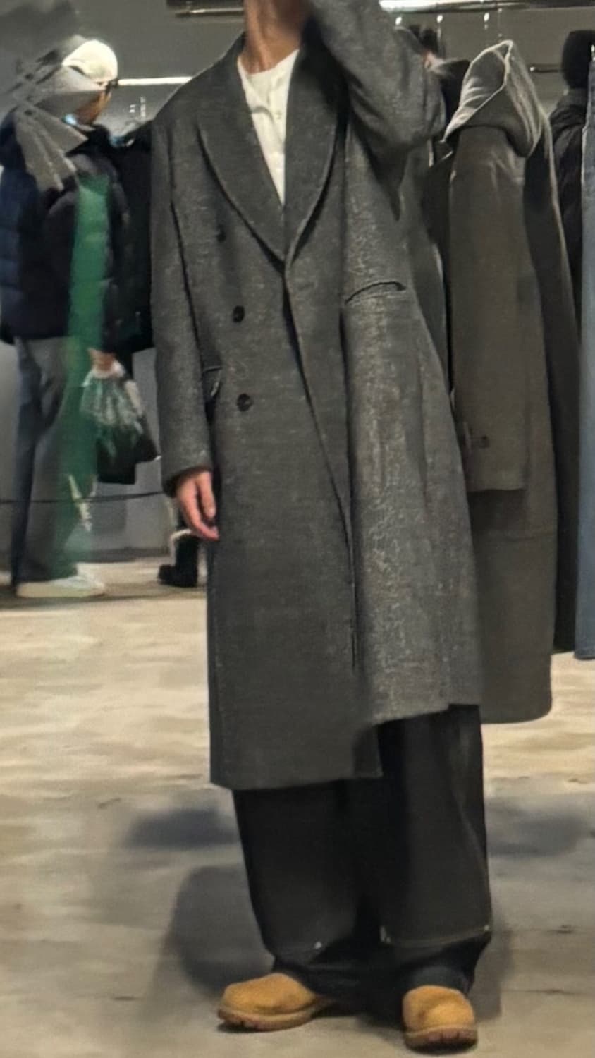 (L)벨리에 오버사이즈드 컷업 더블 코트 해링본 그레이 상품이미지4