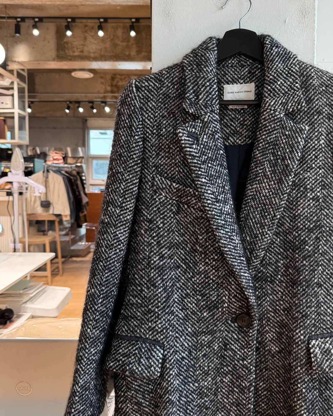 이자벨마랑 블랙 멀티울 헤링본 코트  상품이미지4