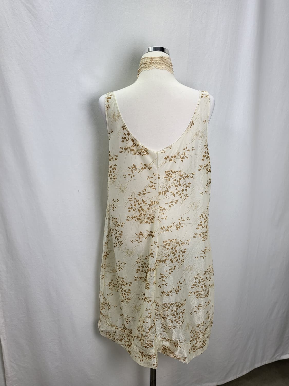 빈티지 아이보리 실키 리프패턴 슬립 원피스 상품이미지3