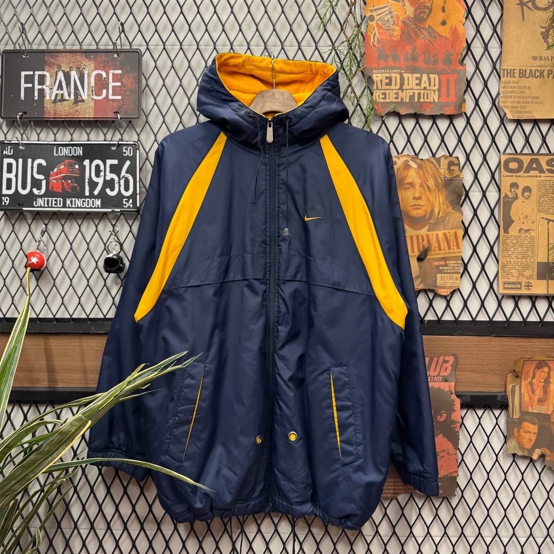 00s 나이키 올드스쿨 나일론 점퍼 옐로우 배색 라인 포인트 네이비 상품이미지1