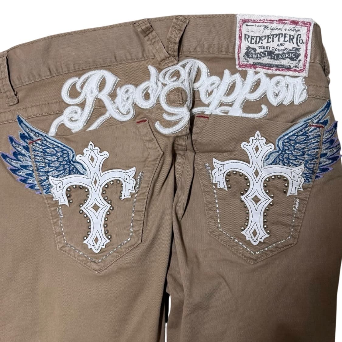 레드페퍼 y2k 락시크 십자자수 베이지 팬츠 상품이미지5