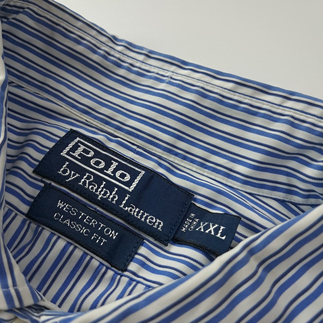 CJ318 2XL 폴로 웨스턴 00s 블루 스트라이프 반팔 셔츠 남방 상품이미지3